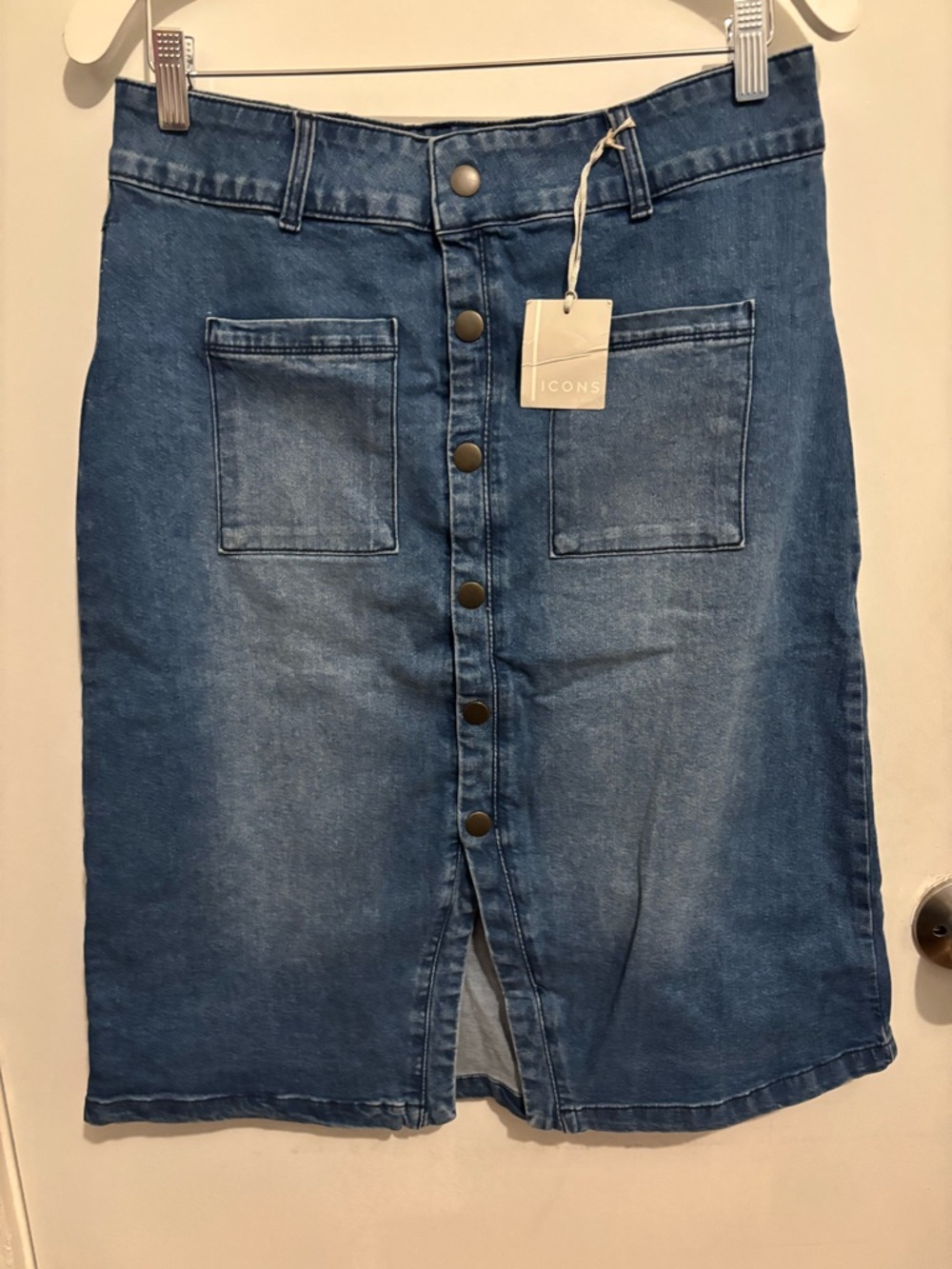 ICON Blue Denim Button-Front Midi Skirt